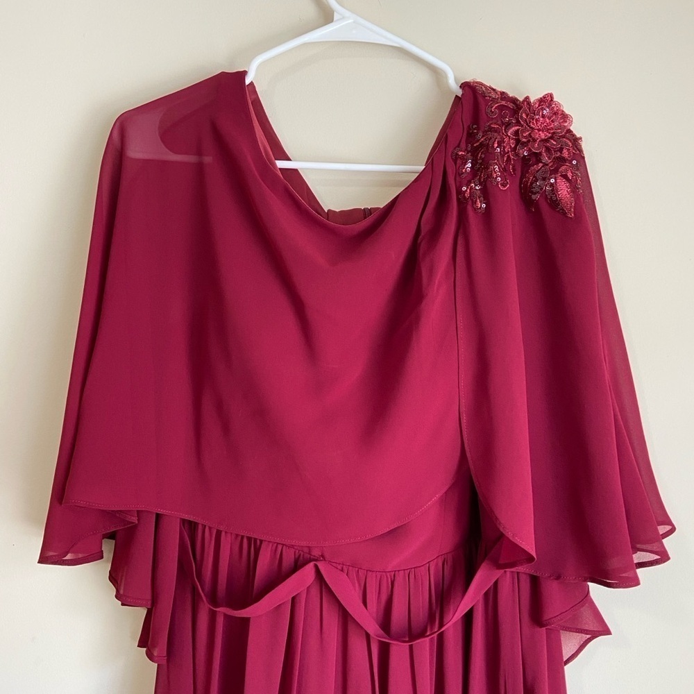 Burgundy Formal Chiffon Cape A-Line Mother of The Bride Dress US16 - Picture 5 of 10